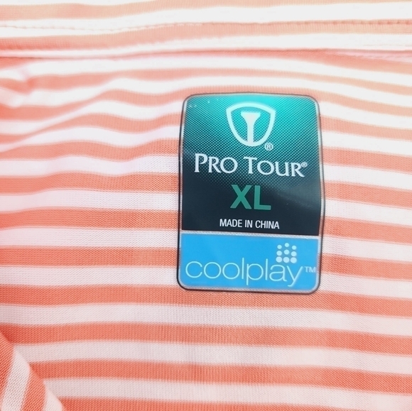 New Pro Tour Peach Orange White Stripe Short Sleeve Golf Polo Sz XL - Picture 3 of 4